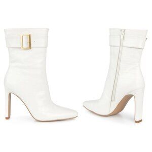 Journee Collection Womens Elanie Faux Croco Zip Up Ankle Bootie White Size 9 NWB